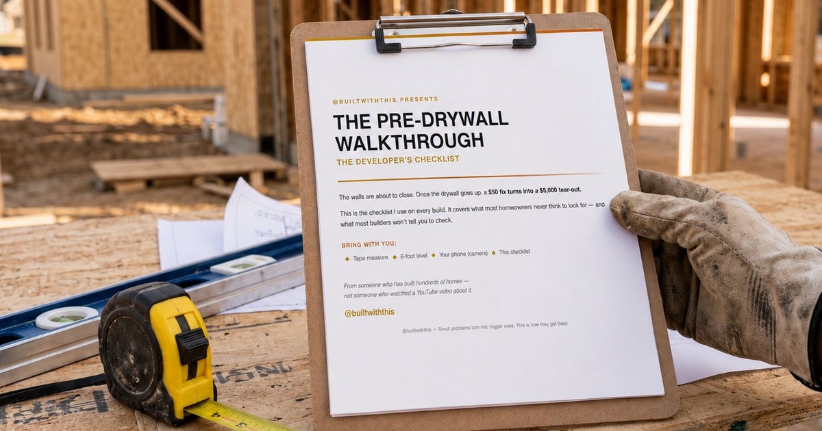 The Pre-Drywall Walkthrough checklist on a clipboard